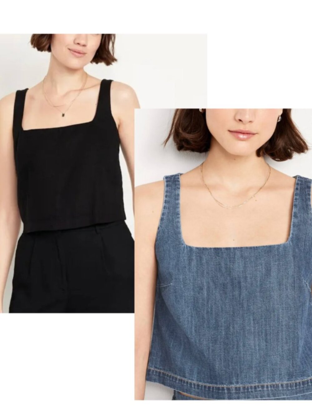Old Navy Cropped Square-Neck Linen-Blend Top NWT - Black and Denim